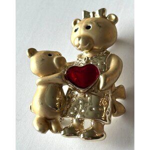 Vintage Dancraft Mother Baby Bear Heart Valentines Day Brooch